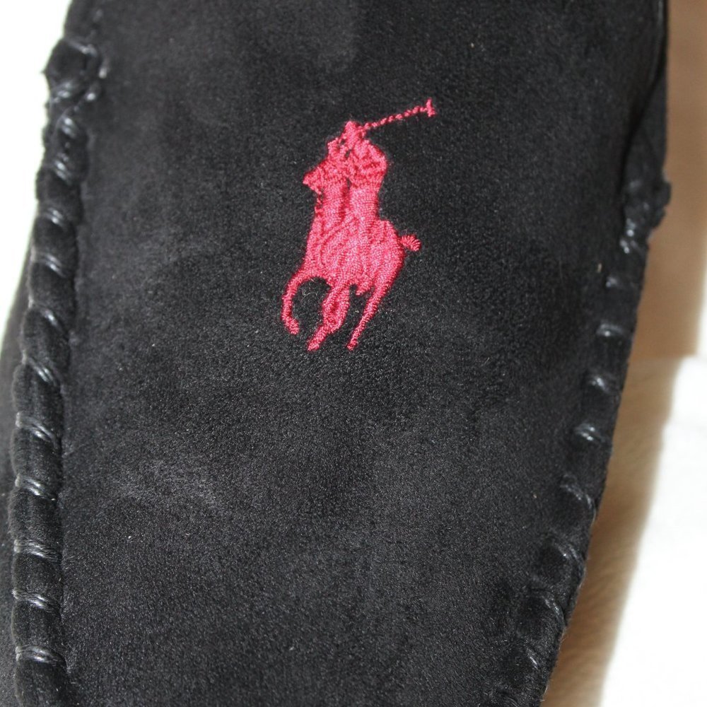 NIB MEN'S POLO RALPH LAUREN MEN'S LUXURY SLIPPERS BLACK RED - Picture 7 of 7